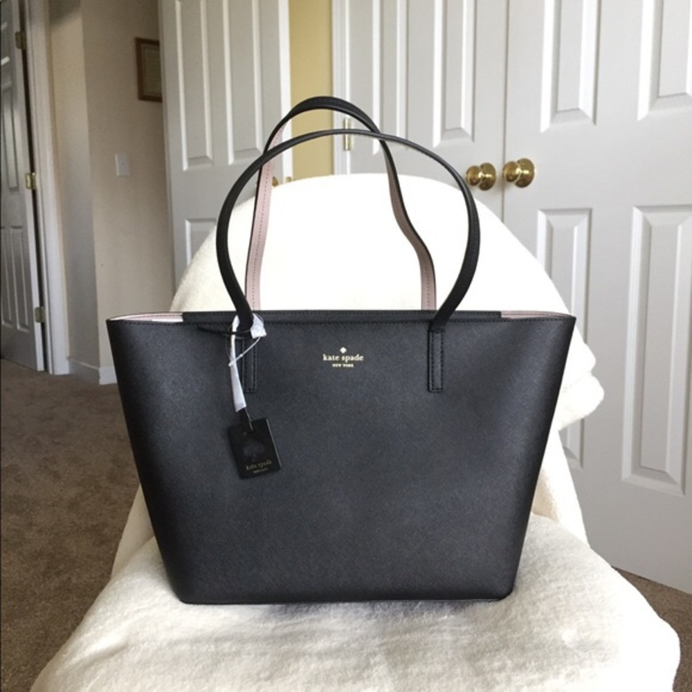 kate spade Black Tote with Pale Pink Interior Trim